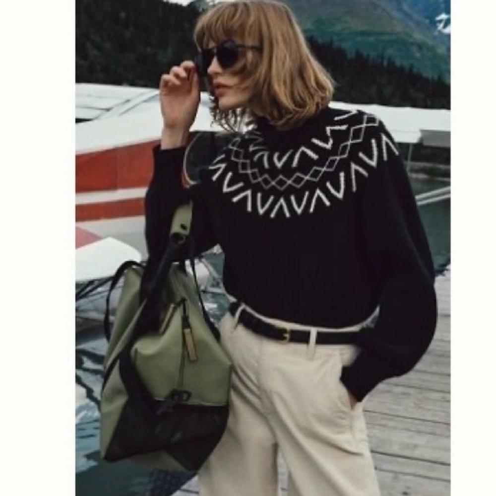 Varley Marcie Black Fair Isle York Knit Sweater